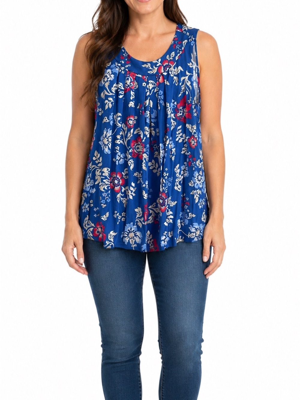 Croft & Barrow Size Medium Blue Floral Printed Tank Top New With Tags